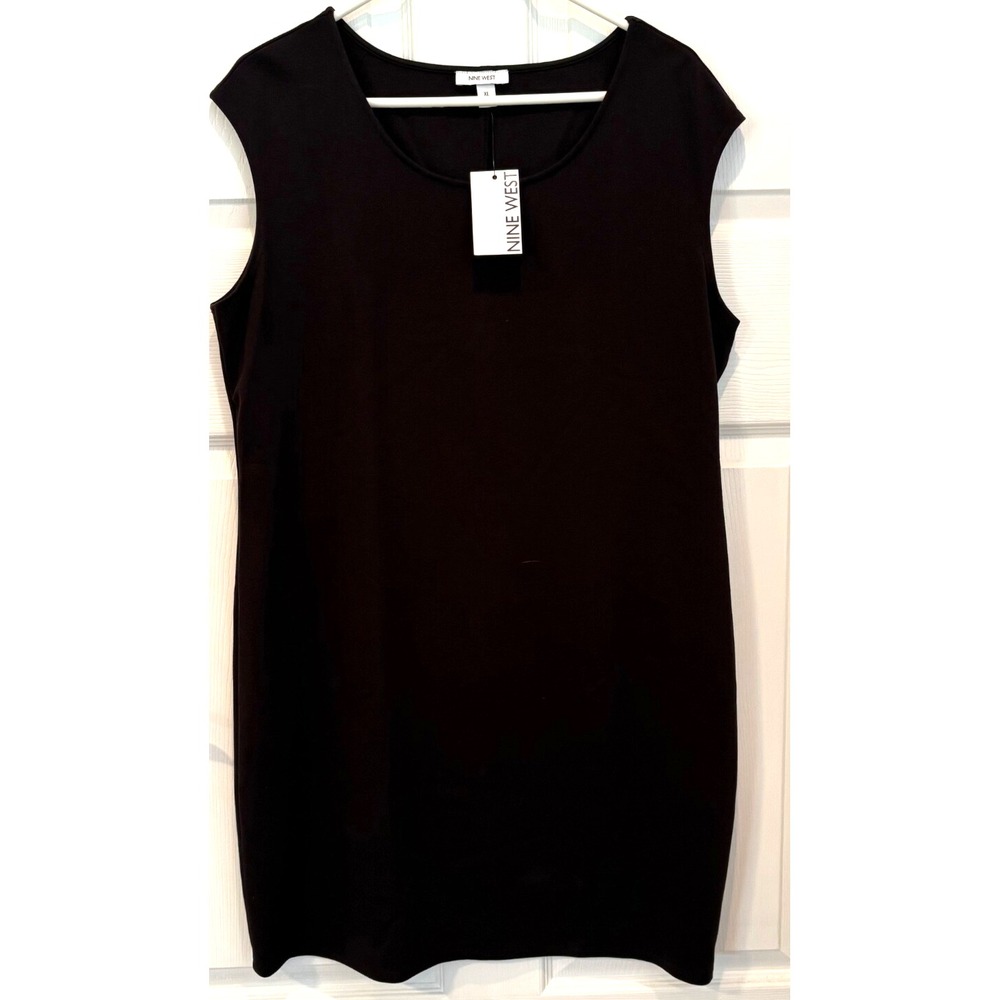 🆕 👗 Nine West Black Sheath Dress XL Sleeveless Career Work Stretch Midi‎ NWT!!